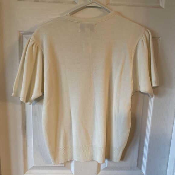 Winona Knits Vintage Sweatshirt Short Sleeve Embroidered Made In USA Cream - Picture 6 of 10
